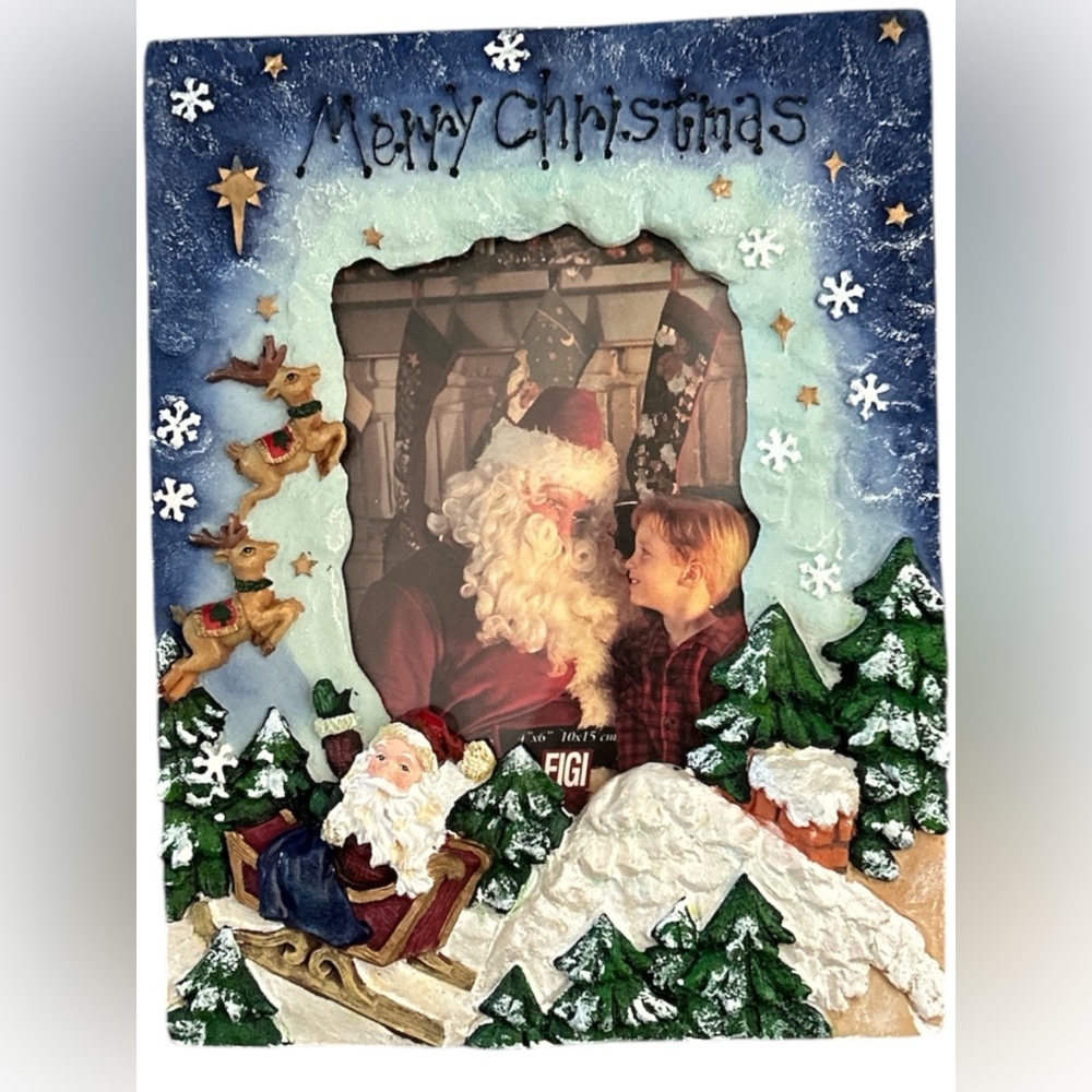 NWT Vintage 2000 Festive Christmas Santa in sled 4x6 3D Photo Frame